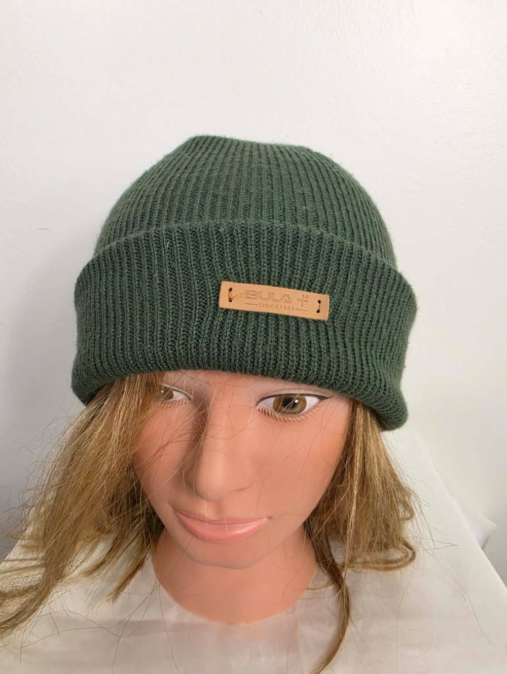 Bula Olive Green Ribbed Knit Beanie Hat